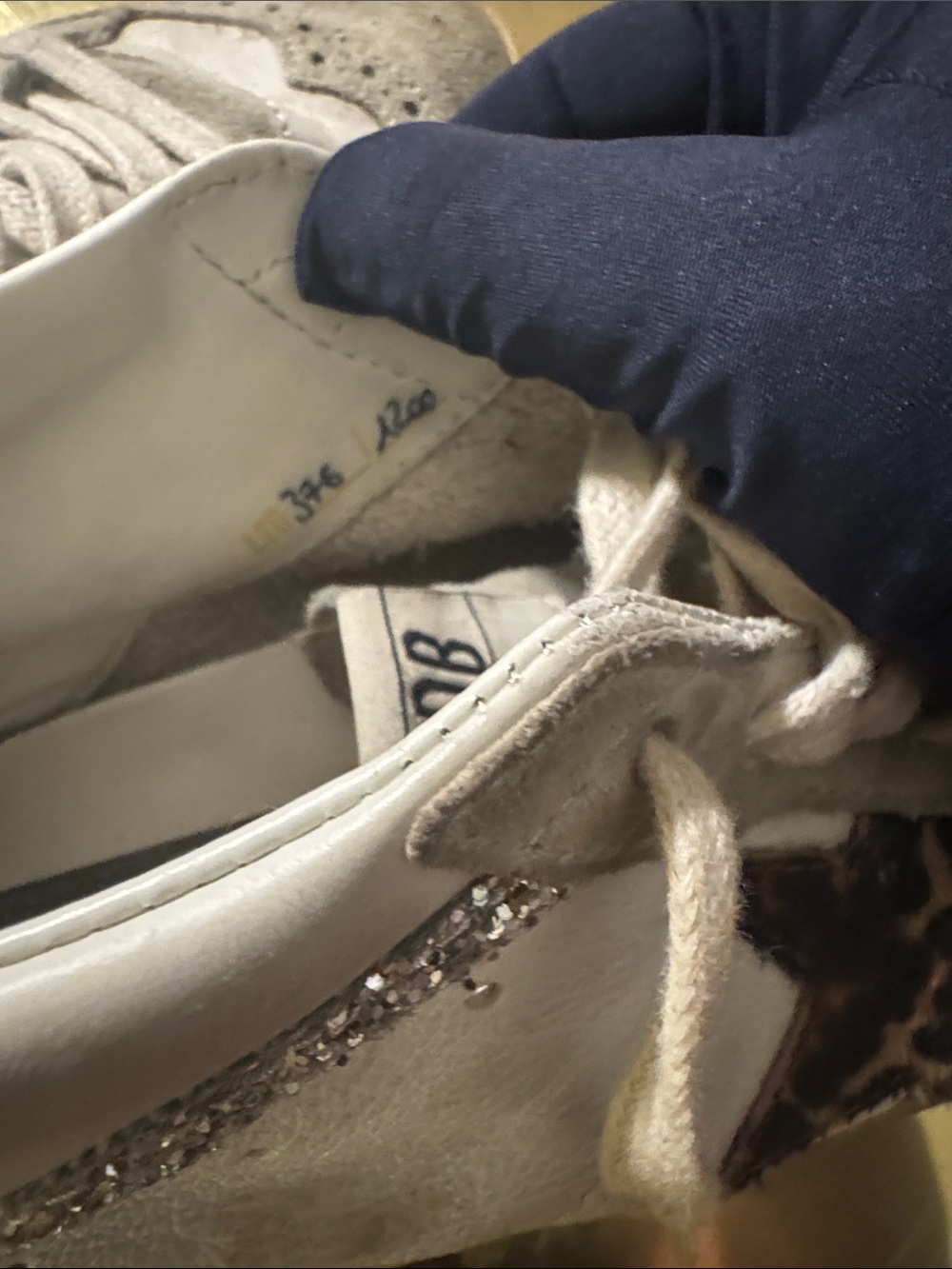White Leather High-Top Sneakers with Leopard Star and Silver Glitter - Picture 5 of 7